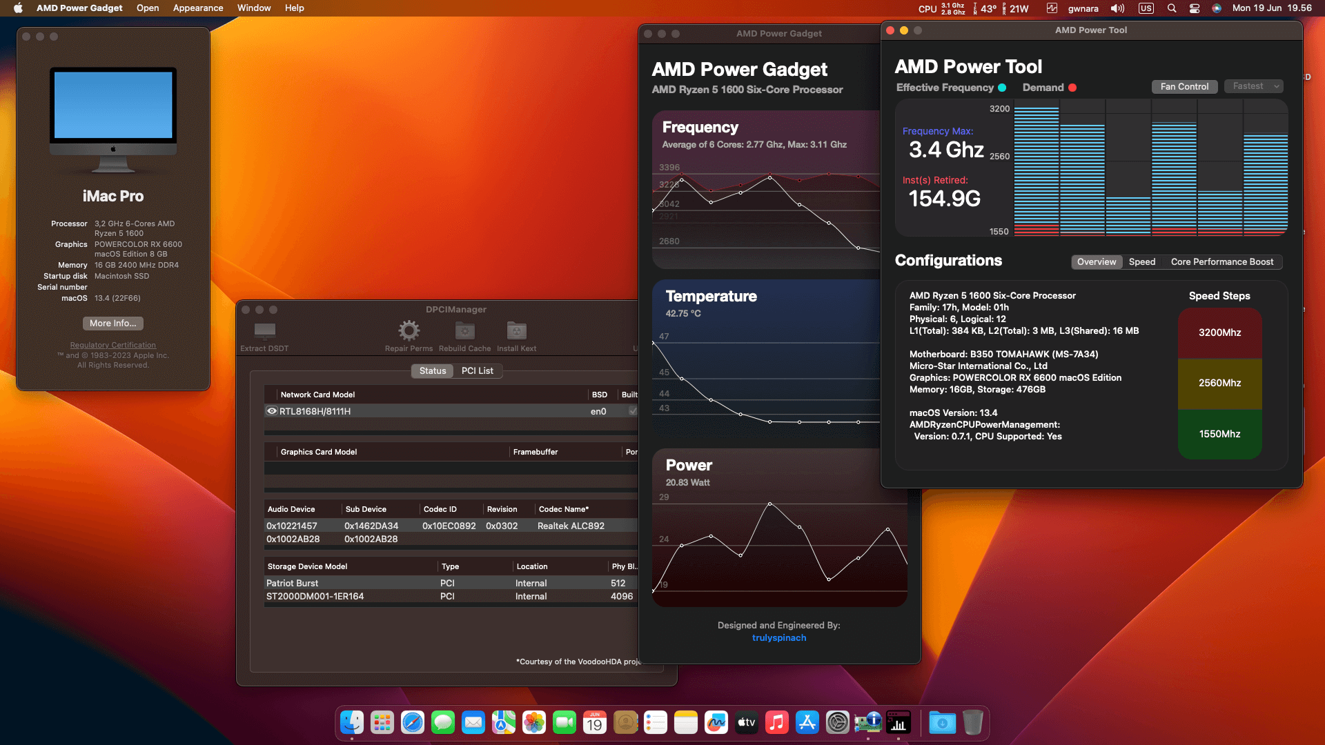 Success Hackintosh macOS Ventura 13.4 Build 22F66 in MSI B350 Tomahawk + AMD Ryzen 5 1600 + PowerColor RX 6600